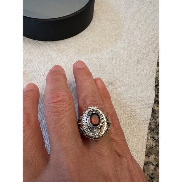 Poison Ring Sterling Silver 925 Garnet Gemstone Intricate Filigree Design Gift - Picture 12 of 16
